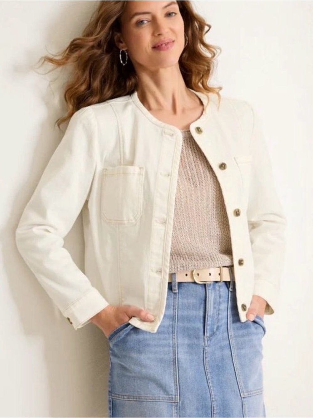 TOMMY BAHAMA Crop Denim Jacket in Washed Sand